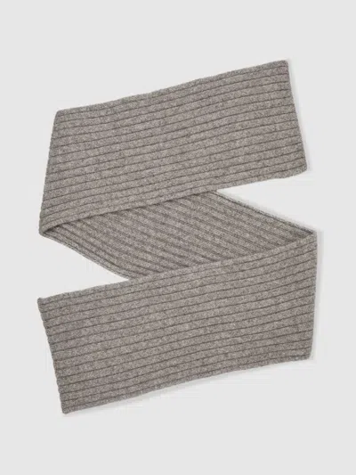 Reiss Oatmeal Melange Chunky Rib Wool Blend Scarves In Gray