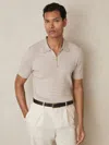 Reiss Oatmeal Melange Fallow Half-zip Stripe Polo Shirt In Brown