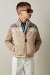 Reiss Oatmeal Melange Hybrid Knit And Quilt Funnel Neck Jacket In Oatmeal Melange