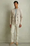 Reiss Oatmeal Melange Knitted Double Breasted Blazer In Oatmeal Melange
