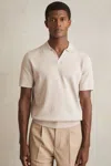 Reiss Oatmeal Melange Open-collar Knit Polo Shirt