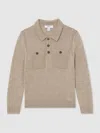 Reiss Oatmeal Melange Polo Shirt In Brown