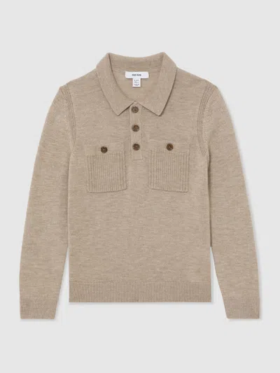 REISS REISS OATMEAL MELANGE RECTORY POLO SHIRT