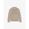 Reiss Oatmeal Melange Rectory Half-button Knitted Polo In Brown