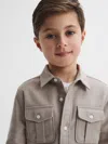 Reiss Oatmeal Melange Senior Brushed Cotton Patch Pocket Overshirt In Gray
