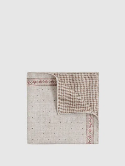 Reiss Oatmeal Melange Silk Reversible Pocket Square In Brown