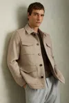 Reiss Oatmeal Melange Wool-blend Zip-through Four-pocket Jacket In Oatmeal Melange