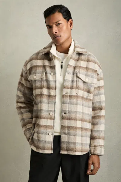 Reiss Oatmeal Mellish Brushed Wool-blend Check Overshirt