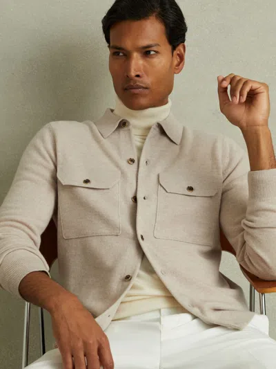 Reiss Oatmeal Merino Wool Button-front Cardigan In Brown