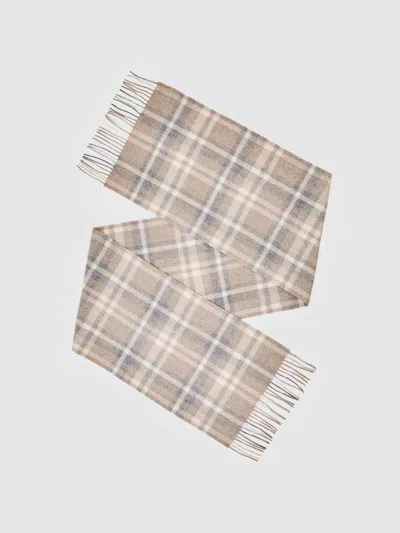 Reiss Oatmeal Multi Wool-cashmere Check Scarf In Neutral