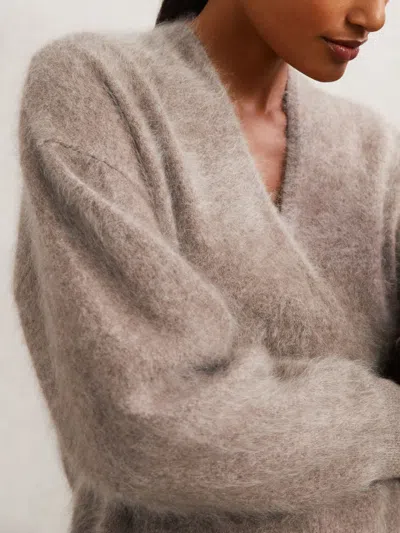 Reiss Oatmeal Neutral 100% Brushed Cashmere Shawl-neck Jumper