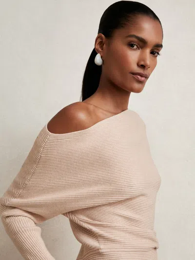 Reiss Oatmeal Neutral Asymmetric Draped Knitted Jumper In White