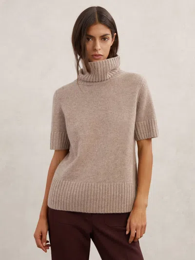 Reiss Oatmeal Neutral Cashmere Short-sleeve Roll-neck Jumper In Multi