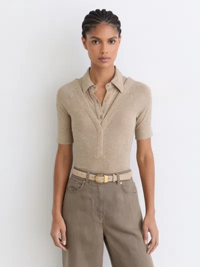 Reiss Oatmeal Neutral Collar-insert Jersey-knit Top With Wool