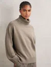 Reiss Oatmeal Neutral Wool-cashmere Roll-neck Jumper In Brown