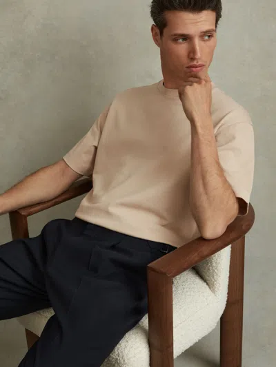 Reiss Oatmeal Oversized Garment Dye T-shirt In Brown