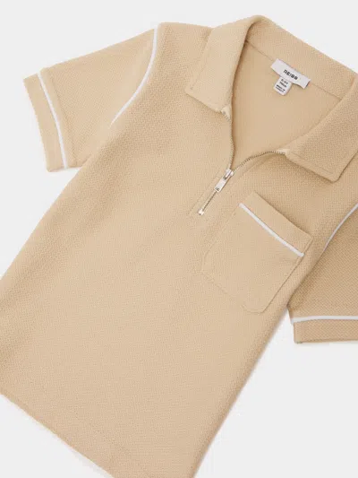 Reiss Kids'  Oatmeal Percy 13-14 Yrs Cotton Textured-knit Half-zip Polo Shirt In Neutral