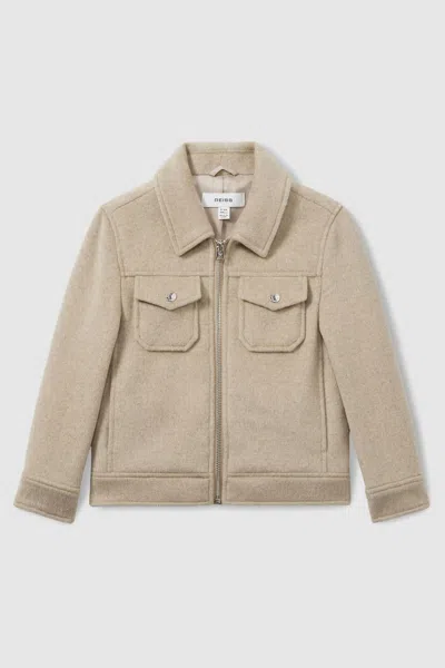 Reiss Oatmeal Peridoe Wool-blend Melton Trucker Jacket