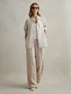 Reiss Oatmeal Petite Lyocell-linen Wide Leg Trousers