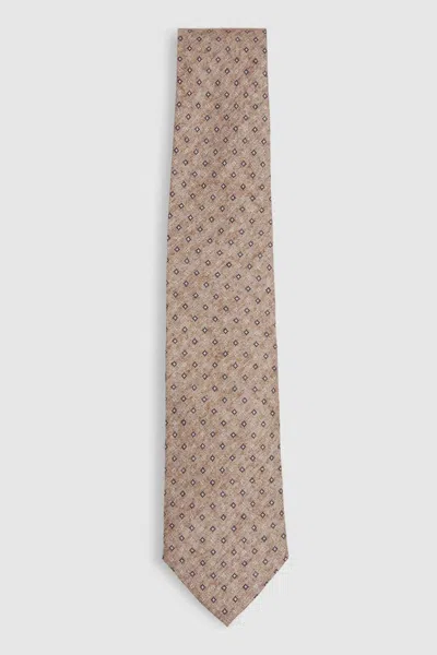 Reiss Oatmeal Silk Geometric Print Tie In Oatmeal