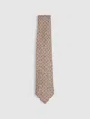 Reiss Oatmeal Silk Geometric Print Tie In Brown