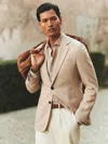 Reiss Oatmeal Slim-fit Single-breasted Wool-blend Textured Blazer In Neutral