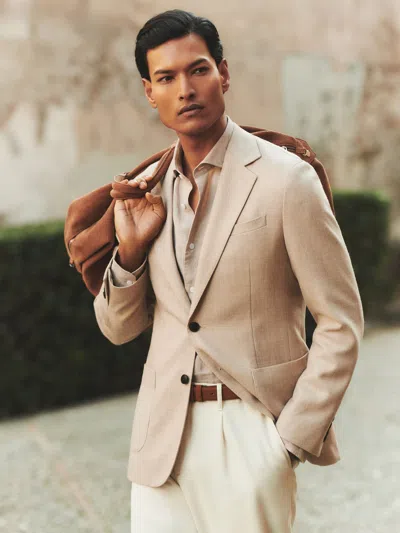 Reiss Oatmeal Slim-fit Single-breasted Wool-blend Textured Blazer In Neutral