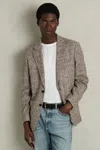 Reiss Grey Feather Slim Fit Wool-cotton Check Single Breasted Blazer In Oatmeal