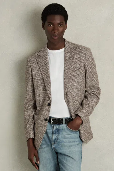 Reiss Grey Feather Slim Fit Wool-cotton Check Single Breasted Blazer