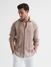 Reiss Oatmeal Wide Stripe Ruban Linen Long Sleeve Shirt In Brown