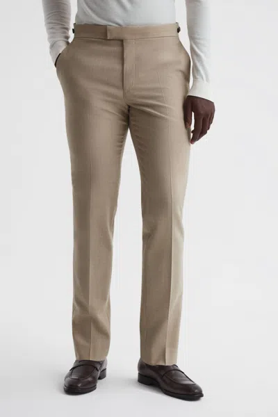 Reiss Oatmeal Wish Slim Fit Wool Blend Trousers