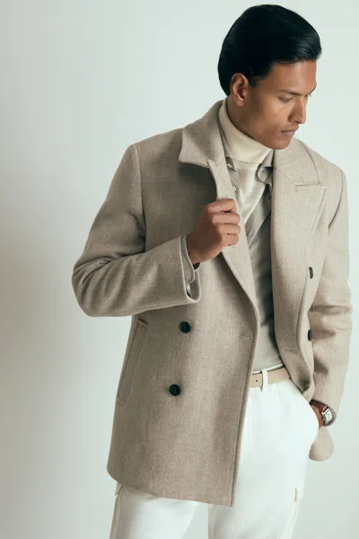 Reiss Oatmeal Fiesole Wool-blend Pinstripe Pea Coat