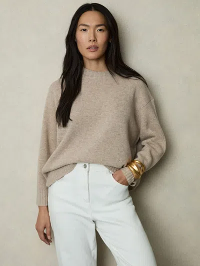 Reiss Oatmeal Wool-cashmere Crew Neck Jumper In Brown