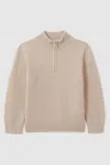 Reiss Oatmeal Zipped Funnel-neck Wool Jumper