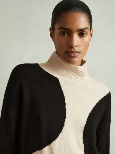 Reiss Oatmeal/black Colourblock Roll Neck Jumper In Multi