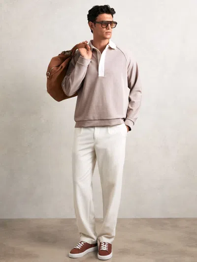 Reiss Oatmeal/white Colour Block Rugby Shirt
