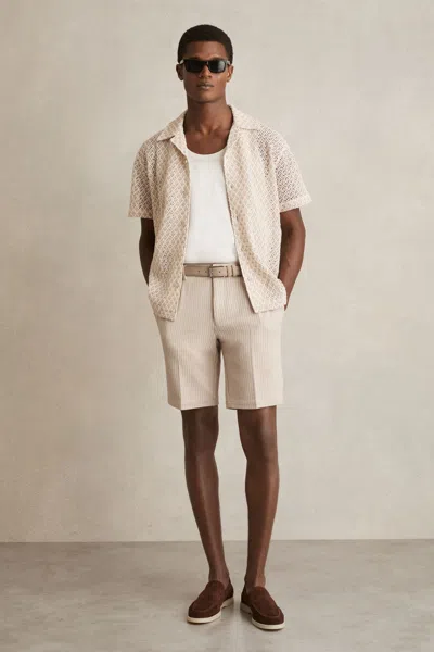 Reiss Oatmeal/white Jersey Pinstripe Shorts