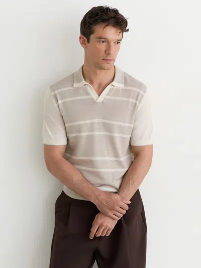 Reiss Miles Short Sleeve Merino Wool Sweater Polo In Brown