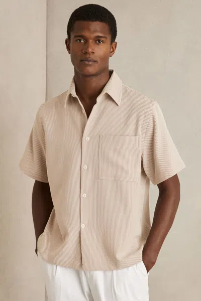 REISS OATMEAL/WHITE SEERSUCKER STRIPE SHIRT