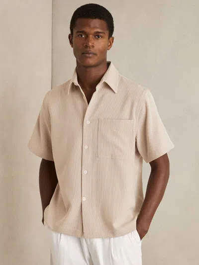 Reiss Oatmeal/white Seersucker Stripe Shirt In Neutral