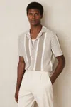 Reiss Oatmeal/white Stripe Ribbed Cuban Collar Shirt