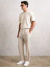 Reiss Oatmeal/white Cotton Textured Stripe T-shirt In Multi