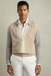 Reiss Oatmeal/white Tennant Wool Colourblock Zip-through Cardigan