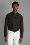 Reiss Ocean - Black Linen Grandad Collar Shirt, Xs