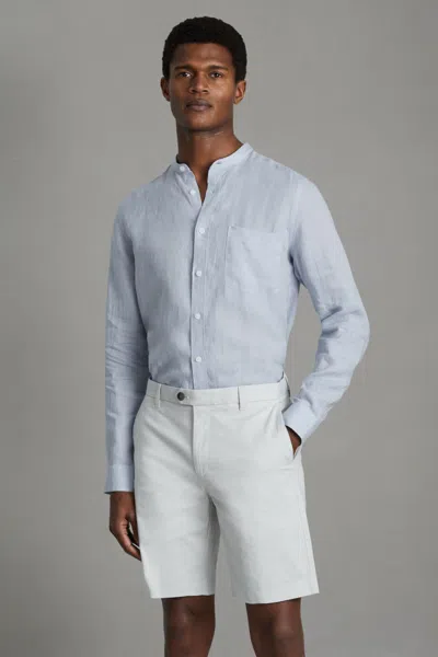 Reiss Ocean - Light Blue Linen Grandad Collar Shirt, S