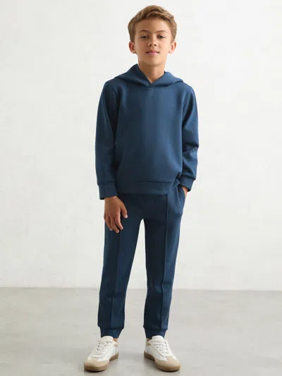 REISS REISS OCEAN BLUE FABIEN INTERLOCK JERSEY HOODIE