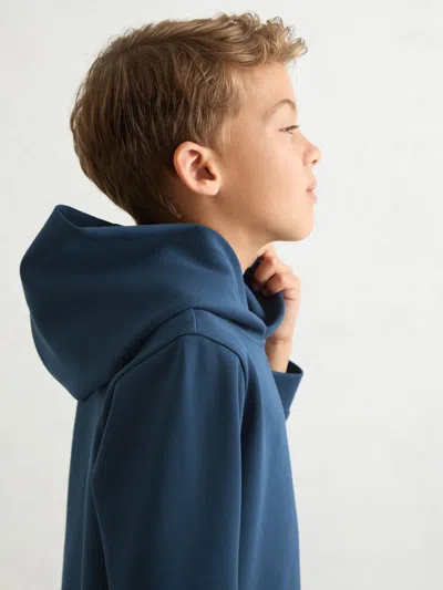 REISS REISS OCEAN BLUE FABIEN INTERLOCK JERSEY HOODIE