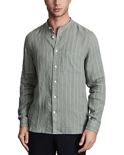 Reiss Ocean - Sage Stripe Linen Grandad Collar Shirt, Xl