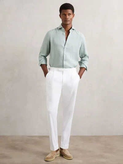 Reiss Ocean Green Linen Button-through Shirt In Blue