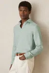 Reiss Ocean Green Linen Striped Cutaway-collar Shirt